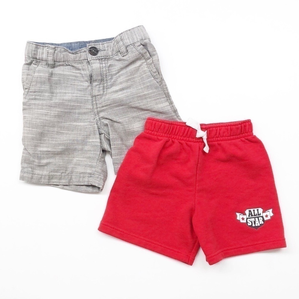 Cherokee toddler boys gray shorts + Garanimals red All Star shorts